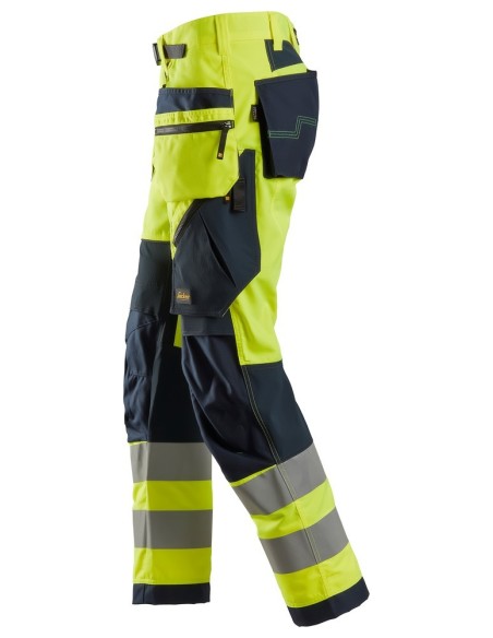 6932 Pantalones largos de trabajo de alta visibilidad clase 2 con bolsillos flotantes FlexiWork amarillo/ azul marino