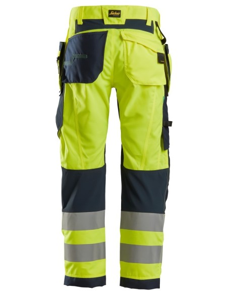6932 Pantalones largos de trabajo de alta visibilidad clase 2 con bolsillos flotantes FlexiWork amarillo/ azul marino