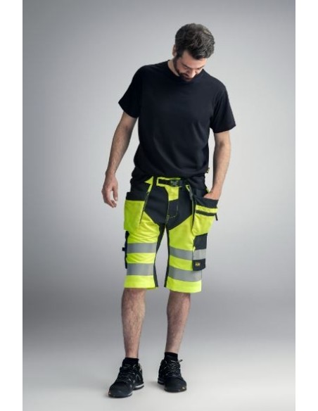 6933 Pantalones cortos FlexiWork alta visibilidad clase 1 con bolsillos flotantes amarillo-negro