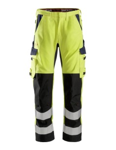 6364 Pantalones largos de trabajo de alta visibilidad clase 2 con espinilla reforzada ProtecWork amarillo-azul marino