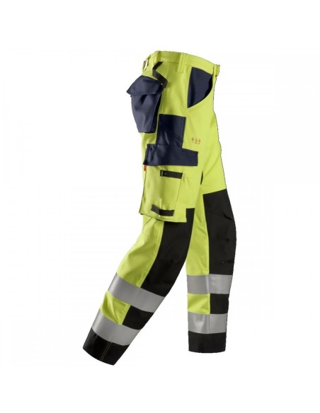 6364 Pantalones largos de trabajo de alta visibilidad clase 2 con espinilla reforzada ProtecWork amarillo-azul marino