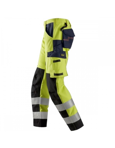 6364 Pantalones largos de trabajo de alta visibilidad clase 2 con espinilla reforzada ProtecWork amarillo-azul marino