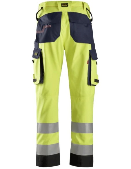 6364 Pantalones largos de trabajo de alta visibilidad clase 2 con espinilla reforzada ProtecWork amarillo-azul marino
