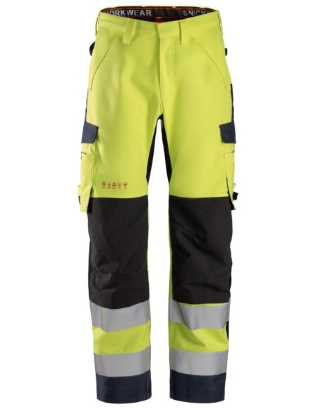 6563 Pantalones largos de trabajo impermeables de alta visibilidad clase 2 ProtecWork amarillo-azul marino