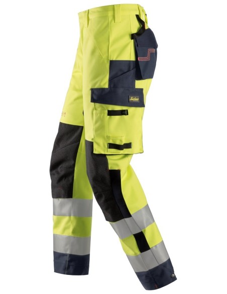 6563 Pantalones largos de trabajo impermeables de alta visibilidad clase 2 ProtecWork amarillo-azul marino