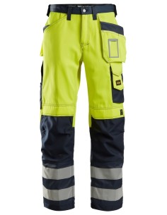 3233 Pantalones largos de trabajo de alta visibilidad clase 2 con bolsillos flotantes amarillo/ azul marino