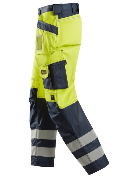 3233 Pantalones largos de trabajo de alta visibilidad clase 2 con bolsillos flotantes amarillo/ azul marino