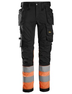 6234 Pantalones largos de trabajo elasticos de alta visibilidad clase 1 con bolsillos flotantes negro-naranja