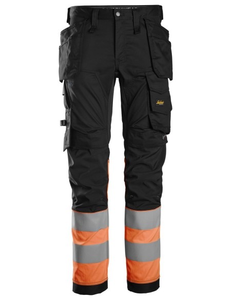 6234 Pantalones largos de trabajo elasticos de alta visibilidad clase 1 con bolsillos flotantes negro-naranja