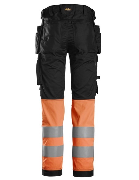 6234 Pantalones largos de trabajo elasticos de alta visibilidad clase 1 con bolsillos flotantes negro-naranja