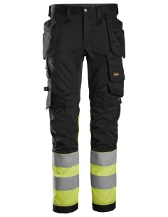6234 Pantalones largos de trabajo elasticos de alta visibilidad clase 1 con bolsillos flotantes negro-amarillo
