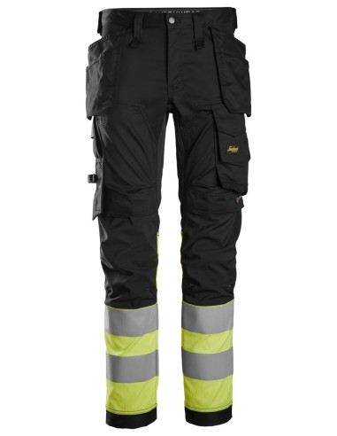 6234 Pantalones largos de trabajo elasticos de alta visibilidad clase 1 con bolsillos flotantes negro-amarillo