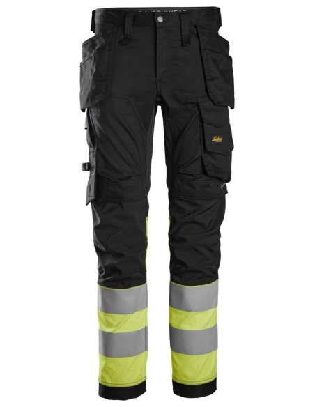 6234 Pantalones largos de trabajo elasticos de alta visibilidad clase 1 con bolsillos flotantes negro-amarillo