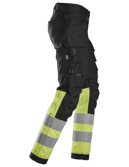 6234 Pantalones largos de trabajo elasticos de alta visibilidad clase 1 con bolsillos flotantes negro-amarillo