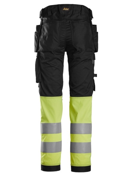 6234 Pantalones largos de trabajo elasticos de alta visibilidad clase 1 con bolsillos flotantes negro-amarillo