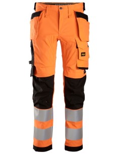 6243 Pantalones largos de trabajo elasticos de alta visibilidad clase 2 con bolsillos flotantes naranja/ negro