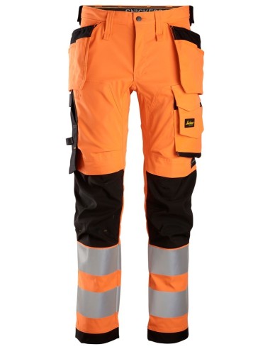 6243 Pantalones largos de trabajo elasticos de alta visibilidad clase 2 con bolsillos flotantes naranja/ negro