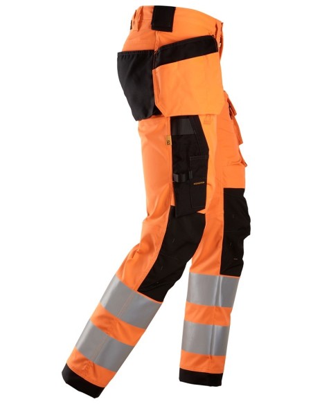 6243 Pantalones largos de trabajo elasticos de alta visibilidad clase 2 con bolsillos flotantes naranja/ negro