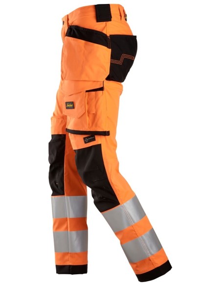 6243 Pantalones largos de trabajo elasticos de alta visibilidad clase 2 con bolsillos flotantes naranja/ negro