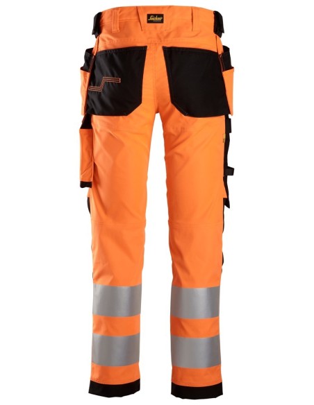 6243 Pantalones largos de trabajo elasticos de alta visibilidad clase 2 con bolsillos flotantes naranja/ negro