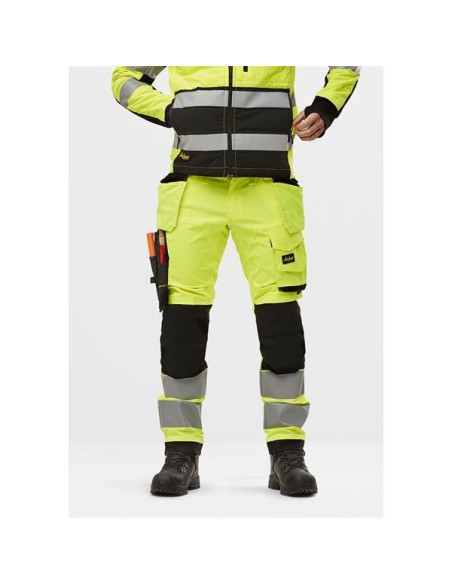 6243 Pantalones largos de trabajo elasticos de alta visibilidad clase 2 con bolsillos flotantes amarillo/ negro