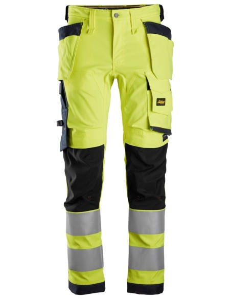 6243 Pantalones largos de trabajo elasticos de alta visibilidad clase 2 con bolsillos flotantes amarillo/ azul marino