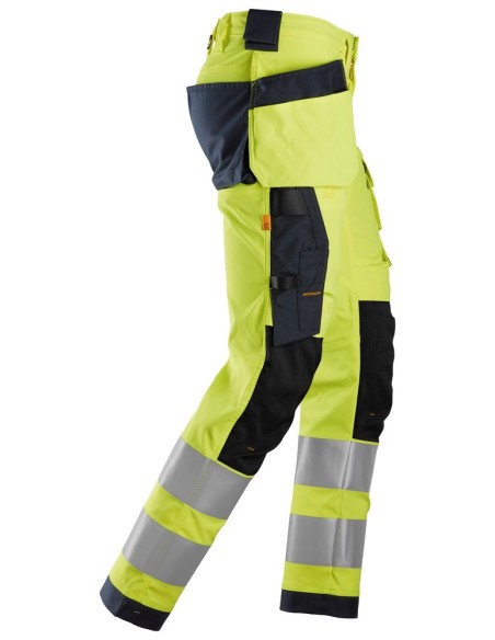 6243 Pantalones largos de trabajo elasticos de alta visibilidad clase 2 con bolsillos flotantes amarillo/ azul marino