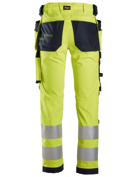 6243 Pantalones largos de trabajo elasticos de alta visibilidad clase 2 con bolsillos flotantes amarillo/ azul marino