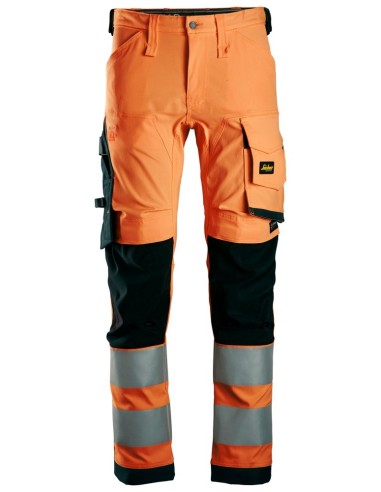 6343 Pantalones largos de trabajo elasticos de alta visibilidad clase 2 naranja/ negro