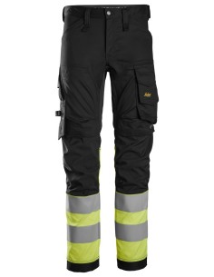 6334 Pantalones largos de trabajo elasticos de alta visibilidad clase 1 negro-amarillo