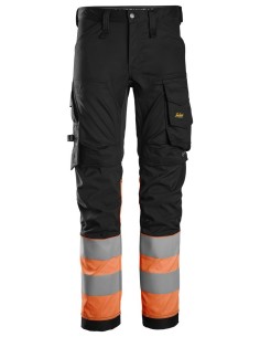 6334 Pantalones largos de trabajo elasticos de alta visibilidad clase 1 negro-naranja