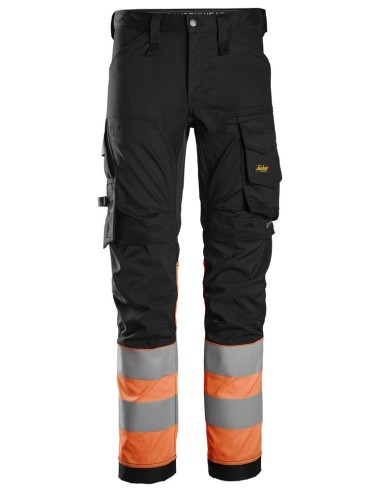 6334 Pantalones largos de trabajo elasticos de alta visibilidad clase 1 negro-naranja