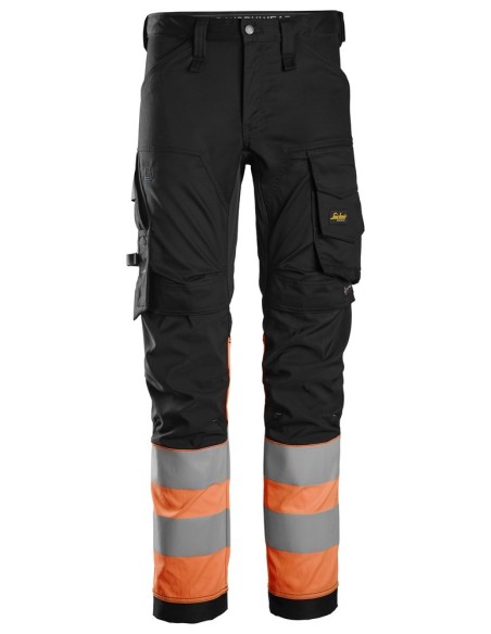 6334 Pantalones largos de trabajo elasticos de alta visibilidad clase 1 negro-naranja