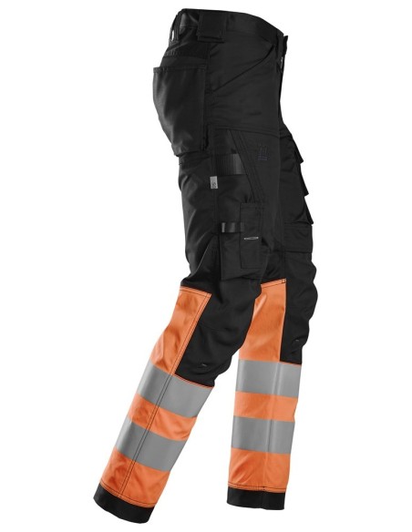 6334 Pantalones largos de trabajo elasticos de alta visibilidad clase 1 negro-naranja