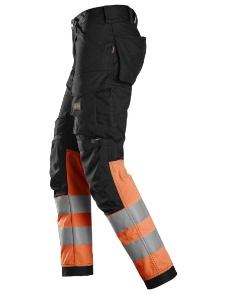 6334 Pantalones largos de trabajo elasticos de alta visibilidad clase 1 negro-naranja