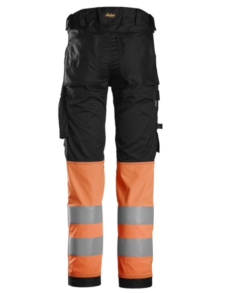 6334 Pantalones largos de trabajo elasticos de alta visibilidad clase 1 negro-naranja