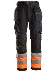 6233 Pantalones largos de trabajo de alta visibilidad clase 1 con bolsillos flotantes AllroundWork negro-naranja