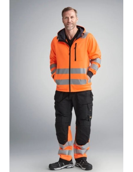 6233 Pantalones largos de trabajo de alta visibilidad clase 1 con bolsillos flotantes AllroundWork negro-naranja