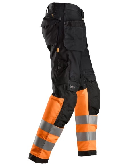 6233 Pantalones largos de trabajo de alta visibilidad clase 1 con bolsillos flotantes AllroundWork negro-naranja
