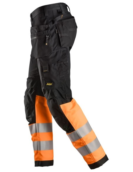 6233 Pantalones largos de trabajo de alta visibilidad clase 1 con bolsillos flotantes AllroundWork negro-naranja