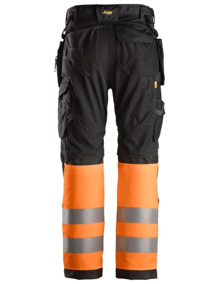 6233 Pantalones largos de trabajo de alta visibilidad clase 1 con bolsillos flotantes AllroundWork negro-naranja