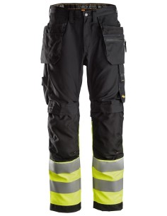 6233 Pantalones largos de trabajo de alta visibilidad clase 1 con bolsillos flotantes AllroundWork negro-amarillo