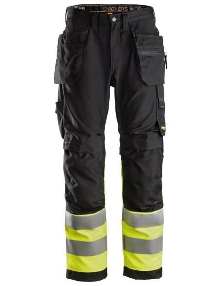 6233 Pantalones largos de trabajo de alta visibilidad clase 1 con bolsillos flotantes AllroundWork negro-amarillo