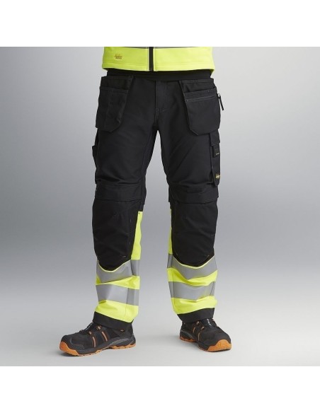 6233 Pantalones largos de trabajo de alta visibilidad clase 1 con bolsillos flotantes AllroundWork negro-amarillo
