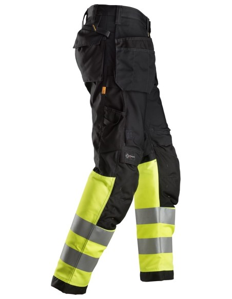 6233 Pantalones largos de trabajo de alta visibilidad clase 1 con bolsillos flotantes AllroundWork negro-amarillo