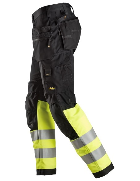 6233 Pantalones largos de trabajo de alta visibilidad clase 1 con bolsillos flotantes AllroundWork negro-amarillo