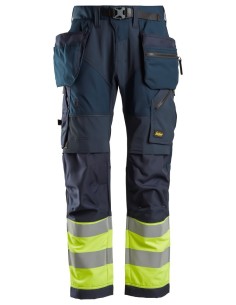 6931 Pantalones largos de trabajo de alta visibilidad clase 1 con bolsillos flotantes FlexiWork azul marino-amarillo