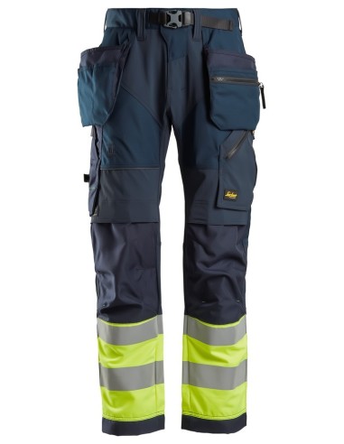 6931 Pantalones largos de trabajo de alta visibilidad clase 1 con bolsillos flotantes FlexiWork azul marino-amarillo
