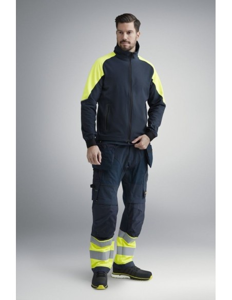 6931 Pantalones largos de trabajo de alta visibilidad clase 1 con bolsillos flotantes FlexiWork azul marino-amarillo