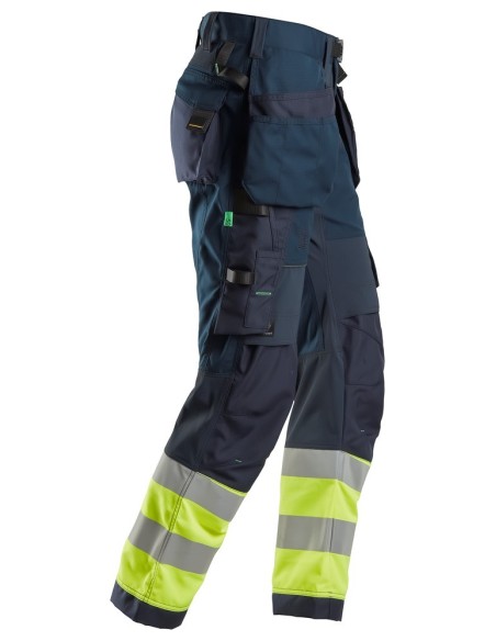 6931 Pantalones largos de trabajo de alta visibilidad clase 1 con bolsillos flotantes FlexiWork azul marino-amarillo